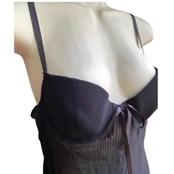 Vintage Donna L'oren Babydoll Bra Top 34C Black Pleated Chiffon Coquette flirty - Picture 8 of 10